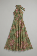 Livia - Robe longue élégante à col halter à motif floral